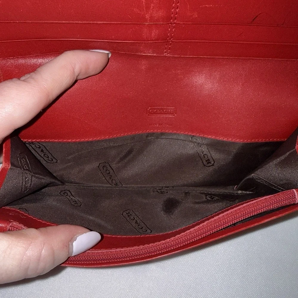 Coach Vintage Red Leather Bifold Credit Card Case Holder Wallet Made In Spain
